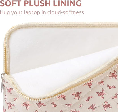 Puffy Laptop Sleeve 13-15.6 Inch Cute Quilted Laptop Protective Case Padded Floral Computer Sleeve for MacBook (A-Pink, 15 Inch)