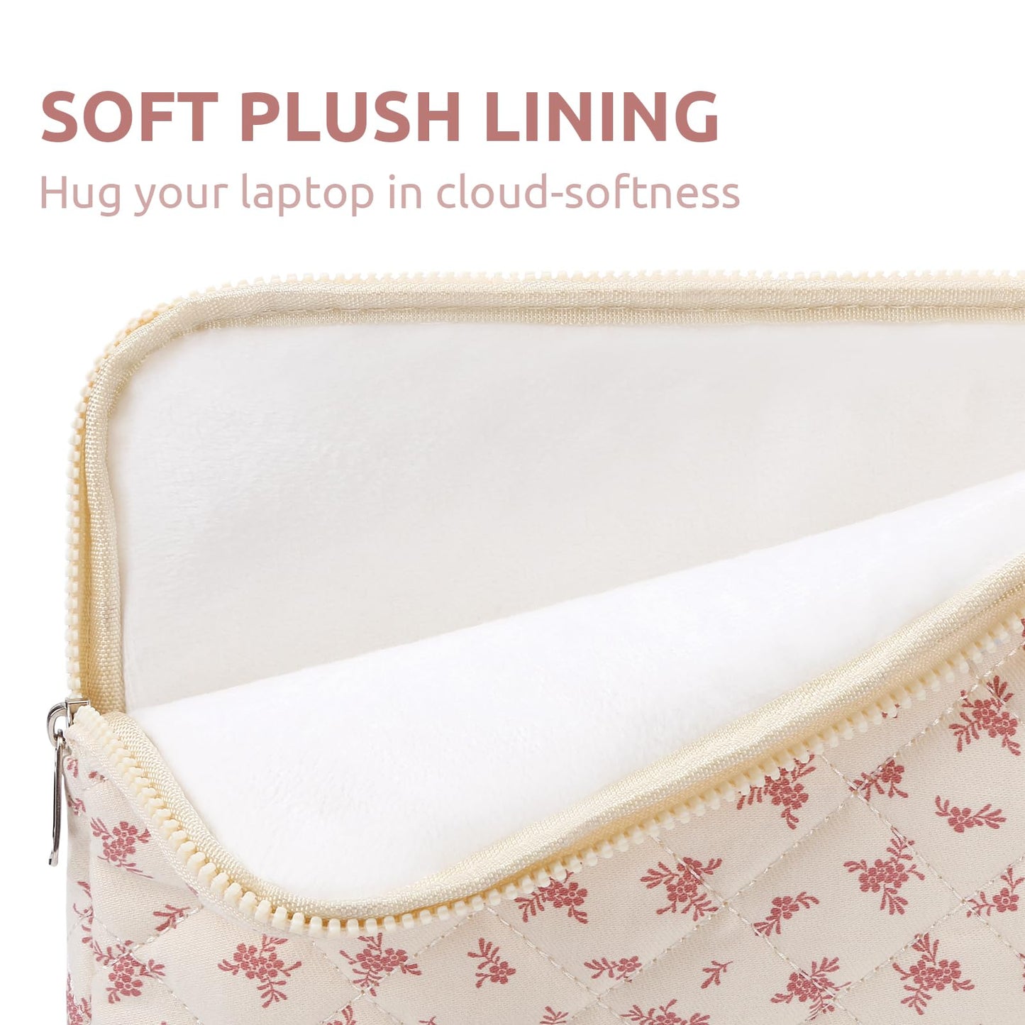 Puffy Laptop Sleeve 13 Inch Cute Quilted Laptop Protective Case Padded Floral Computer Sleeve for MacBook (A-Pink, 13 Inch)