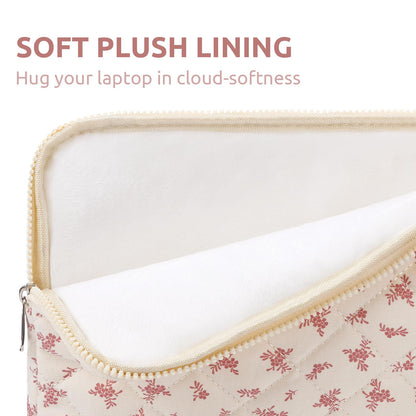 Puffy Laptop Sleeve 13 Inch Cute Quilted Laptop Protective Case Padded Floral Computer Sleeve for MacBook (A-Pink, 13 Inch)