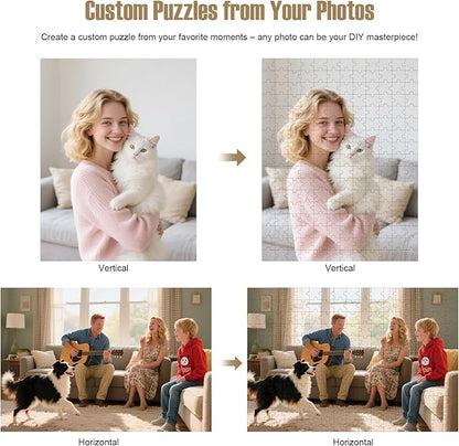 Custom Photo Puzzle – Personalized Jigsaw Puzzle from Your Photos in 200/300/500/1000/1500 Pieces – Custom Puzzle Gift for Families, Pets, Weddings, Anniversaries, Adults and Couples(200-horizontal)