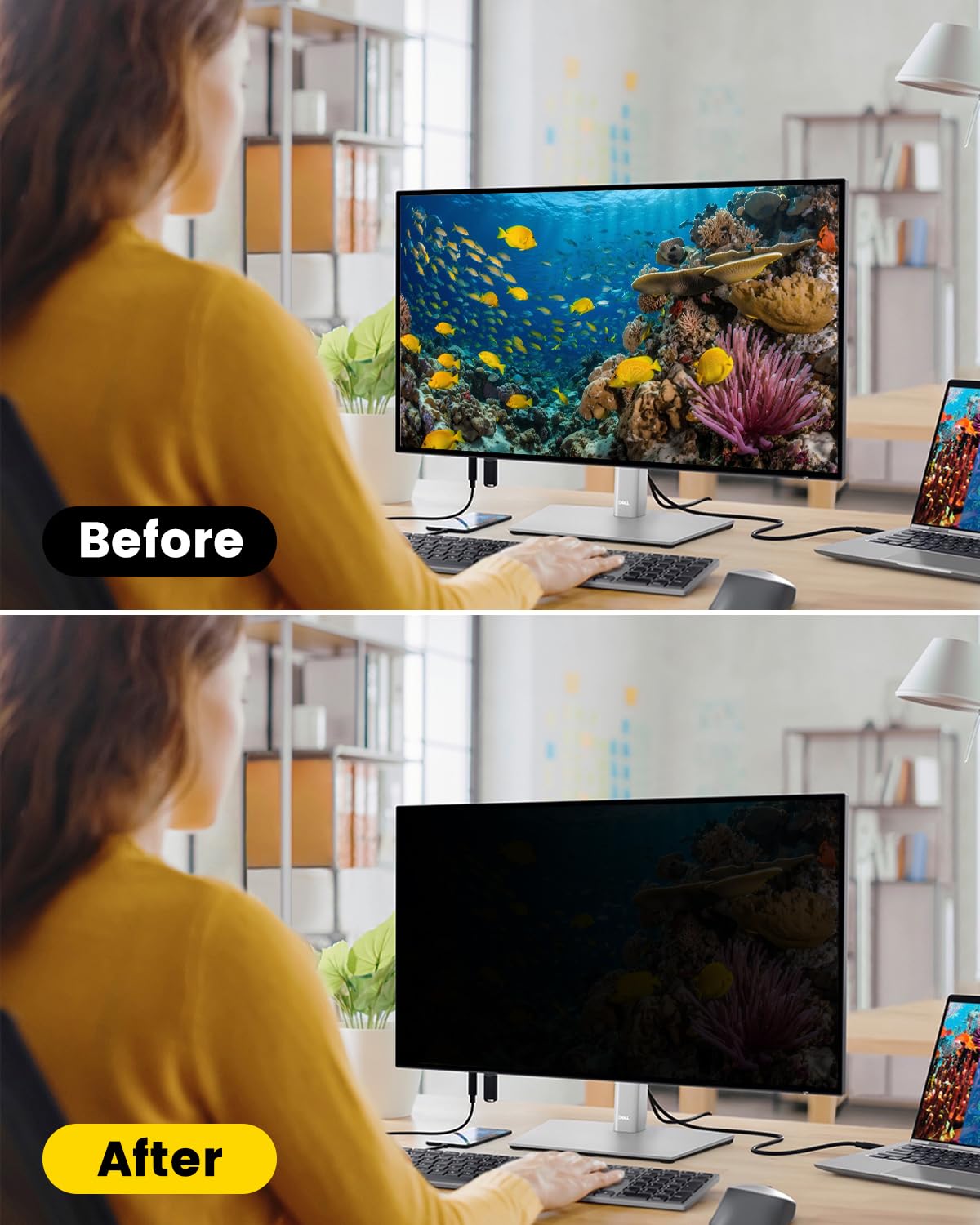 F FORITO 23.8 Inch 16:9 360°Privacy Screen Protector for Computer Monitor, Removable Eye Protection Anti Blue Light Anti Glare Computer Screen Privacy Shield for 23.8" Widescreen Monitors
