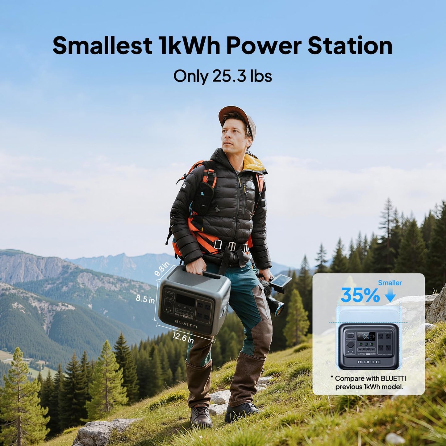 BLUETTI Elite 100 V2 Portable Power Station, 1024Wh LFP Battery Backup w/ 4 1800W AC Ports (3600W Surge), 35% Smaller, Fast Charge and UPS Solar Generator for Camping, Road Trip, Outages, Home Backup