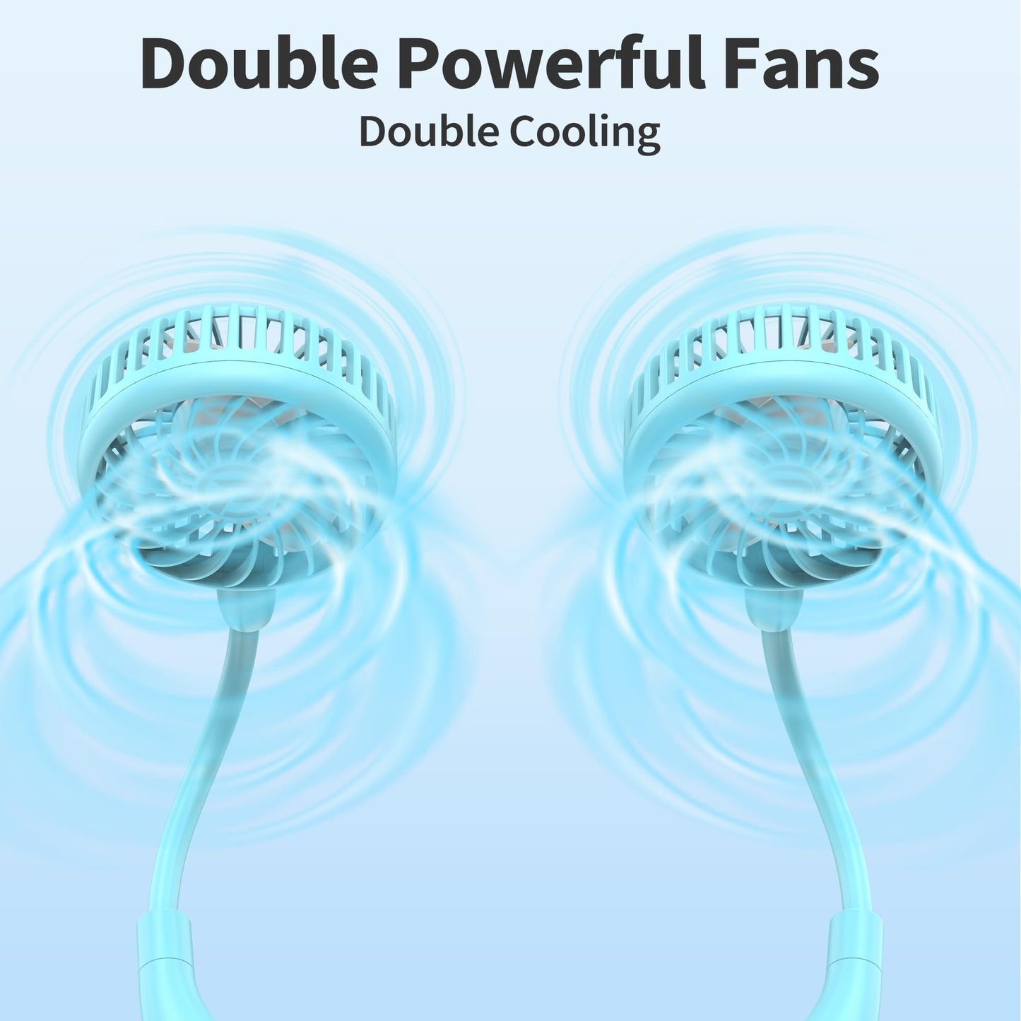 Portable Neck Fan, 2600mAh Battery Operated, Ultra Quiet Hands Free USB Fan with 3 Speeds, Strong Wind, 360° Adjustable High Flexibility Wearable Personal Fan for Sport Office Outdoor Travel-Cyan
