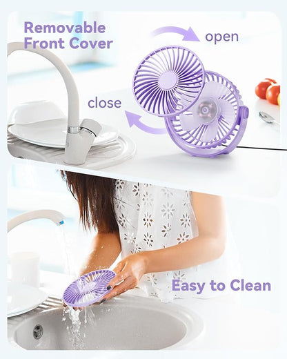 USB Desk Fan, 5 Inch Mini Portable, 3 Speeds Strong Airflow Personal Desktop, Detachable Cooling Fan 360° Rotation Quiet Small Fan for Desk Home Office Travel Car, Purple, 5ft Cable