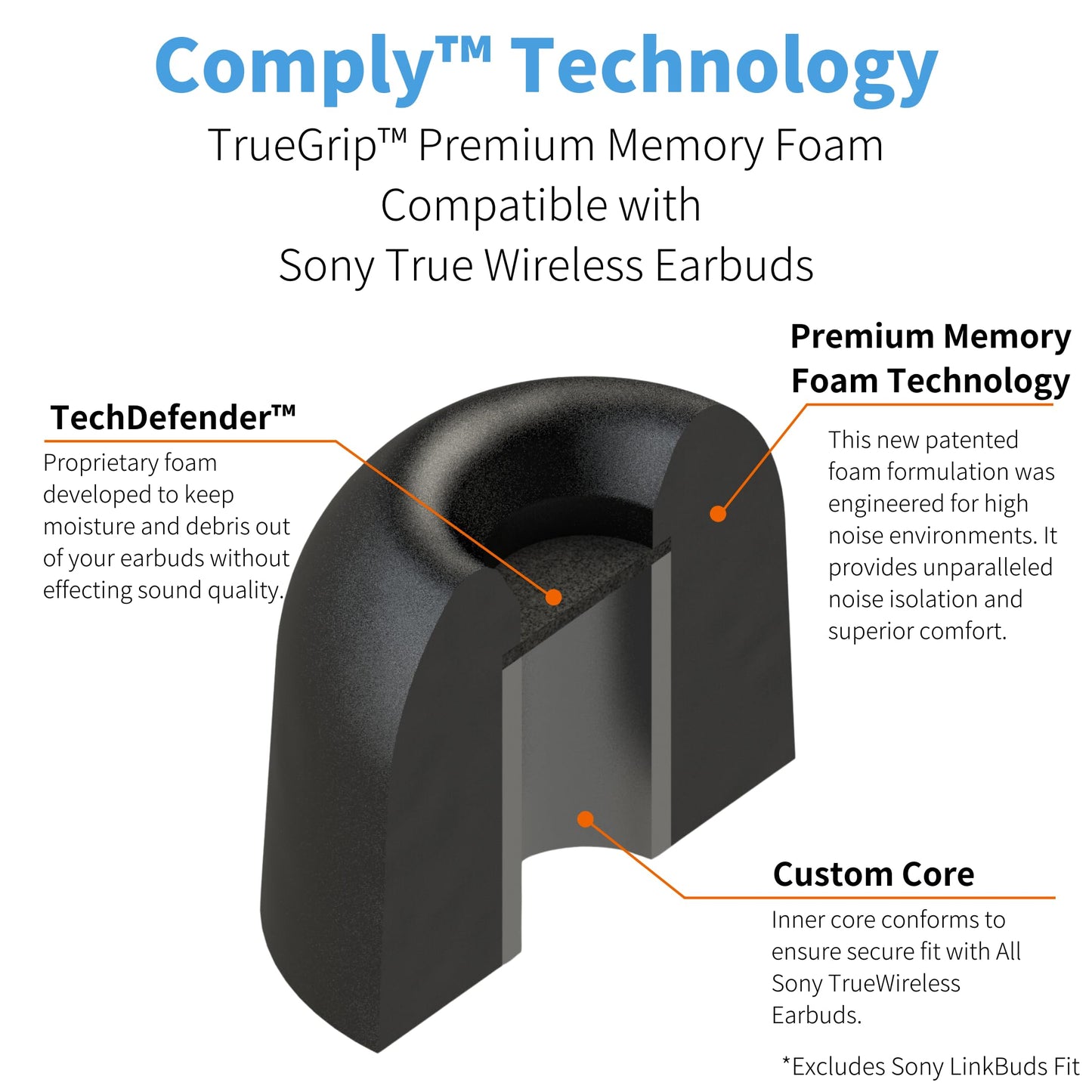 Comply TrueGrip Premium Memory Foam Replacement Ear Tips, Black, Medium