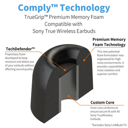 Comply TrueGrip Premium Memory Foam Replacement Ear Tips, Black, Medium