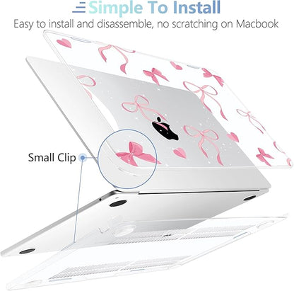 MEEgoodo Case for M4/M3/M2 MacBook Air 13.6 inch Case 2025 2024 2022, Fit Model A3240/A3113/A2681, Laptop Hard Shell with Keyboard Cover Compatible with MacBook Air 13 inch, Pink Ribbons Bows