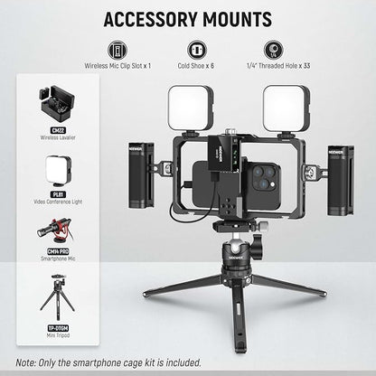 NEEWER Smartphone Video Rig with Neck Strap/Dual Handle/Lavalier Mic Clip Slot Compatible with SmallRig Video Recording Phone Cage Stabilizer for iPhone 16 15 Pro Max Galaxy S23 Pixel 8 Pro, PA009S