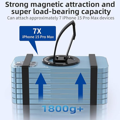 Magnetic-Phone-Grip-Stand, Magnetic Phone Ring Holder Kickstand with Silicone Finger Strap, Compatibility for iPhones, Androids, and More (Black)
