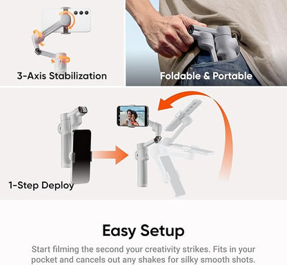 Insta360 Flow 2 Grey - Foldable AI Phone Gimbal, AI Tracking, Multi-Person Tracking, Built-in Tripod/Selfie Stick, Remote Control, iPhone/Android Portable Stabilizer