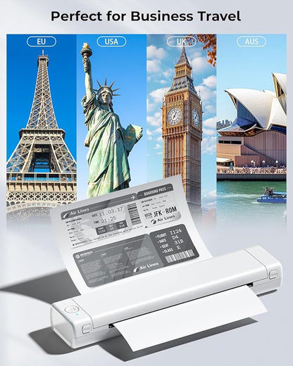 Phomemo M08F Portable Printers Wireless for Travel, Thermal Printer Support 8.5" X 11" US Letter Thermal Paper, Bluetooth Inkless Printer Compatible with iOS, Android, Laptop for Travel, Office, Home