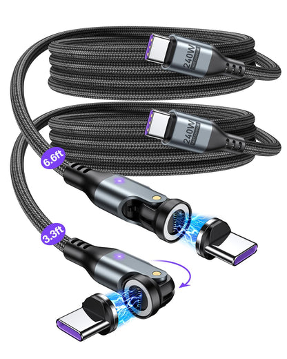 A.S Gen3 USB C Magnetic Charging Cable 240W (2Pack, 3.3ft/6ft), 9Pin Type C to Type C Magnet Charger Cable/360&180 Rotation Magnetic Phone Charger Data Cable for Phone 15/Samsung/M-Book/Pad Series