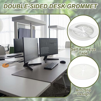 PATIKIL Desk Grommet 2-1/16", 8 Pcs Round Cable Grommet Cord Hole Cover with Adhesive Tape Flexible Table Wire Organizer for Office Home Table Countertop, Light Gray