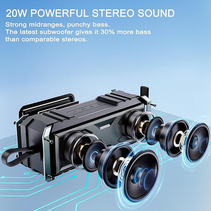 comiso Bluetooth Speaker, 5.3 Rugged Portable Speaker with 20W Stereo Sound, Speakers Bluetooth Wireless IPX7 Waterproof, 24H Playtime, Small Speakers with Deep Bass for Home, Outdoor, Beach, Travel