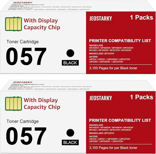 Jeostarky Remanufactured for Canon 057 Toner Cartridge with Display Capacity Chip Replacement for Canon 057 057H Works with Canon imageCLASS MF455dw MF445dw mf451dw LBP227dw Printer (Black, 2-Pack)