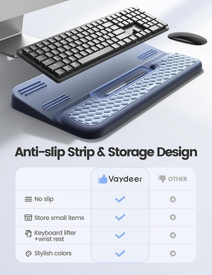 Vaydeer Wrist Rest with Keyboard Stand, Computer Wrist Support Pad, Ergonomic Keyboard Riser Holder Lift Tray with Wrist Pad, Soft Memory Foam Desk Cushion, Palm Hand Typing for Office Home Gift-Blue