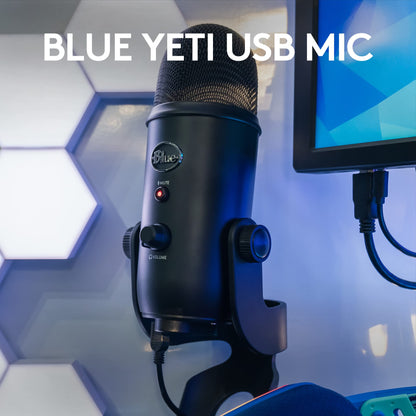 Logitech Blue Yeti Game Streaming Kit with Yeti USB Gaming Mic, Blue VO!CE Software, Exclusive Streamlabs Themes, Custom Pop Filter, PC/Mac/PS4/PS5 - Blackout
