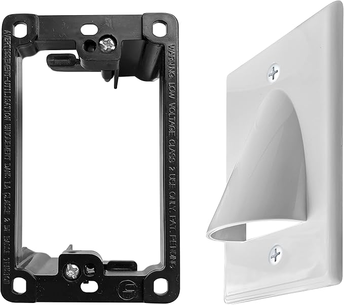 BestMounts - 1 Pack In Wall Cable Management Kit - Recessed Wall Plate Cable Pass Through Pair with Single Gang Low Voltage Mounting Bracket - TV Cord Hider for Wall Mounted TV ETL Listed
