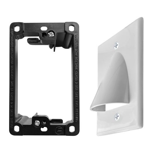 1 Pack Wall Plate Cable Pass Through with Bracket - In Wall Cable Management Kit - Recessed Cable Wall Plate Pair with Single Gang Low Voltage Mounting Bracket - Decorator Cover for Low Voltage Cables