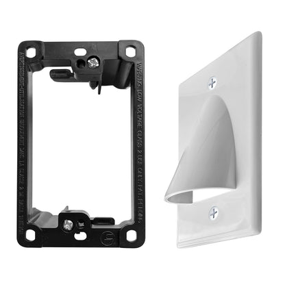 1 Pack Wall Plate Cable Pass Through with Bracket - In Wall Cable Management Kit - Recessed Cable Wall Plate Pair with Single Gang Low Voltage Mounting Bracket - Decorator Cover for Low Voltage Cables
