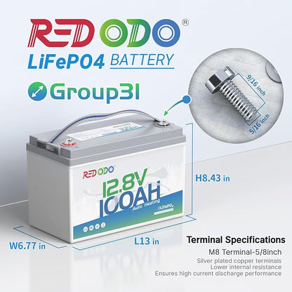 Redodo 12V 100Ah LiFePO4 Battery with Self Heating, Low Temperature Protection Group 31 Lithium Battery, Built in 100A BMS, 4000+ Deep Cycles, Perfect for RVs, Off-Grid in Cold Areas 2 Packs