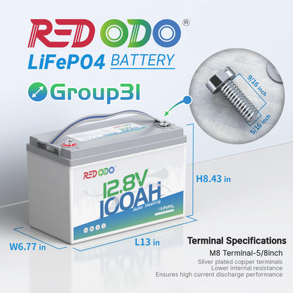 Redodo 12V 100Ah LiFePO4 Battery with Self Heating, Low Temperature Protection Group 31 Lithium Battery, Built in 100A BMS, 4000+ Deep Cycles, Perfect for RVs, Off-Grid in Cold Areas 2 Packs