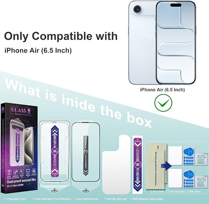 Screen Protector for iPhone Air 6.5-Inch, 2 Pack, 9H Tempered Glass, HD Clear, Full Cover, Anti-Fingerprint, Easy Installation