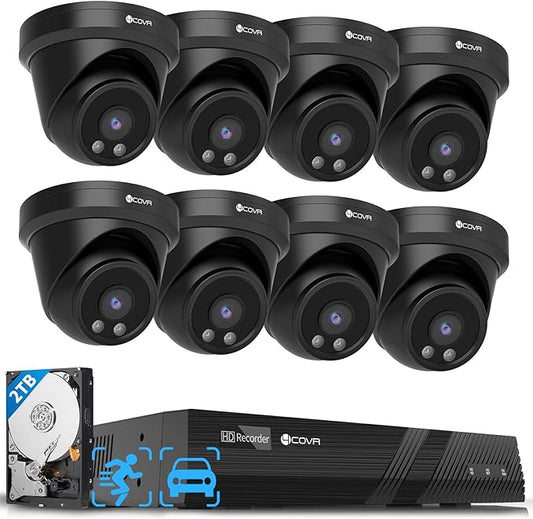 4COVR PoE Security Camera System, 8X 5MP Commercial IP67 Dome IP Camera with Audio, 8CH 4K H.265 NVR with 2TB HDD, AI Human Vehicle Detection & Night Vision, 24/7 Recording, LY97AB5M0808