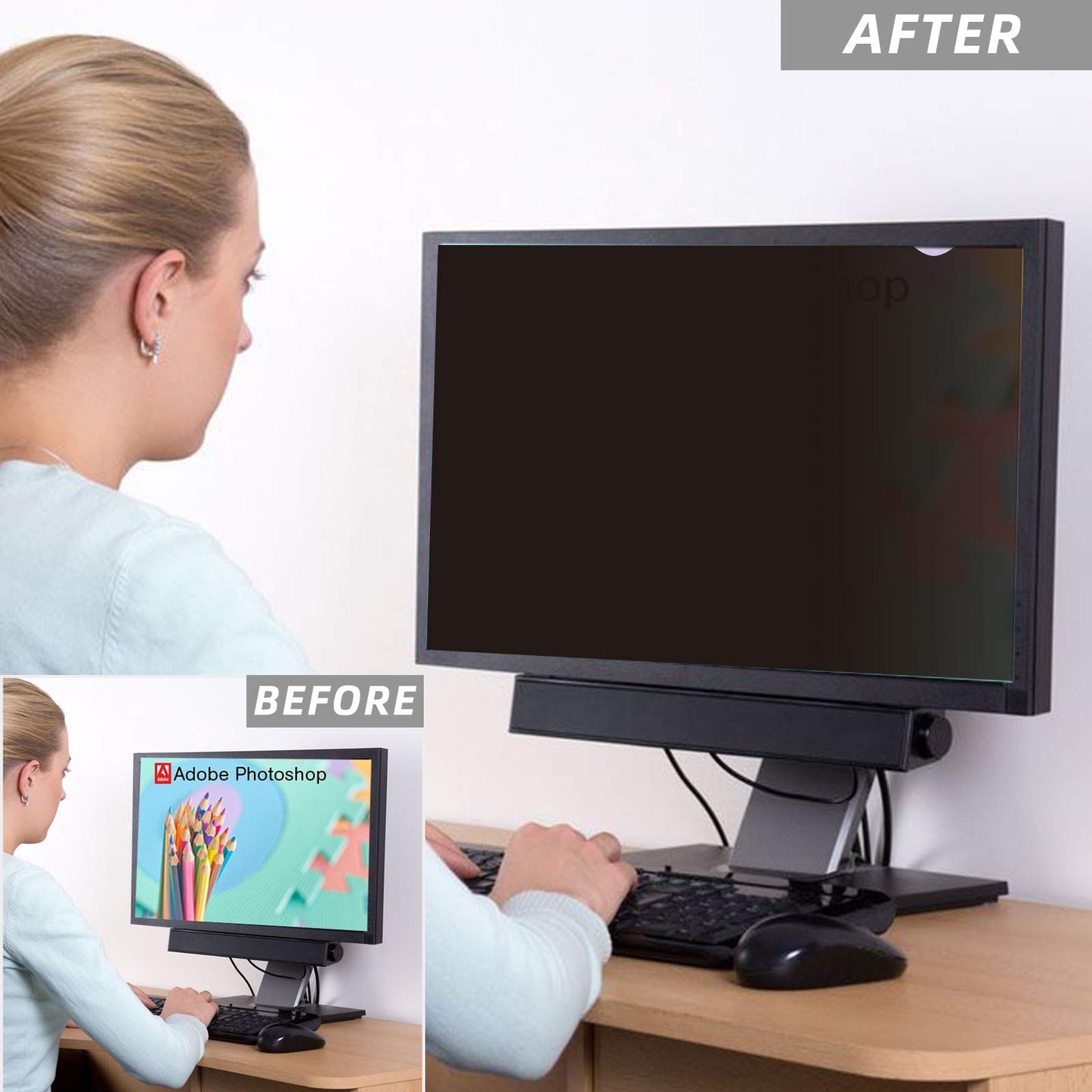 23.8 inch Computer Privacy Screen Filter - Suitable for 16:9 Aspect Ratio Widescreen Monitor - Blue Light Filter - Anti-Glare & Anti-Scratch Protector Film (23.8" Widescreen (16:9))