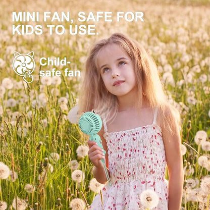 QearFun Portable Mini USB Rechargeable 3 Speed Personal Desk Table Fan with Base - Up to 12 Hours Operated Small Makeup Fan for Girls Women Outdoor (Green)