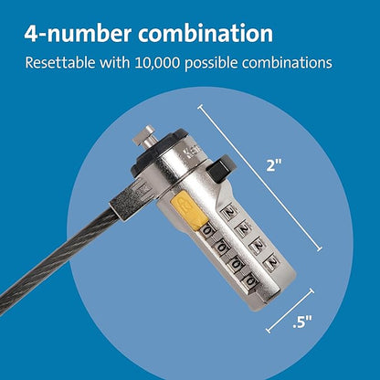 Kensington Combination Cable T-Bar Standard Lock Slot for Laptops, Resettable 4 digit password with 6 Foot Cable, K64673AM