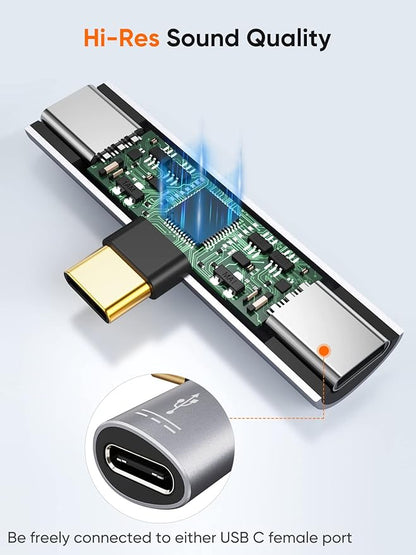 CableCreation USB C Splitter, 2-in-1 USB C Audio and PD Charging Adapter, Type C Aux Cord Compatible with New iPad Pro, MacBook, iPhone 16 15, Galaxy S9/S10/S20/S21 Ultra/S22/S23/S24, Pixel 9/8/7/6+