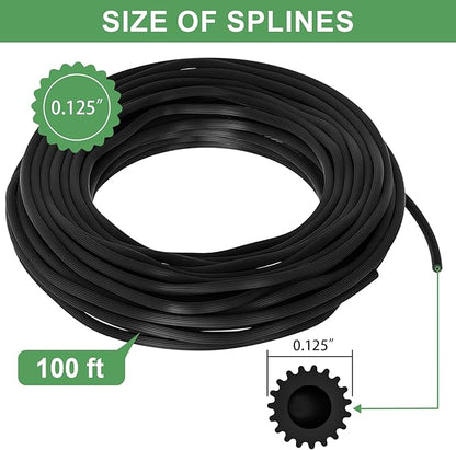 Window Screen Repair Kit, Screen Door Repair Kit, 0.125"X100' Screen Spline for Window Screen, 5 in 1 Screen Replacement Kit, Screen Roller Tool Round Retainer Spline Removal Hook Ruler Cutter