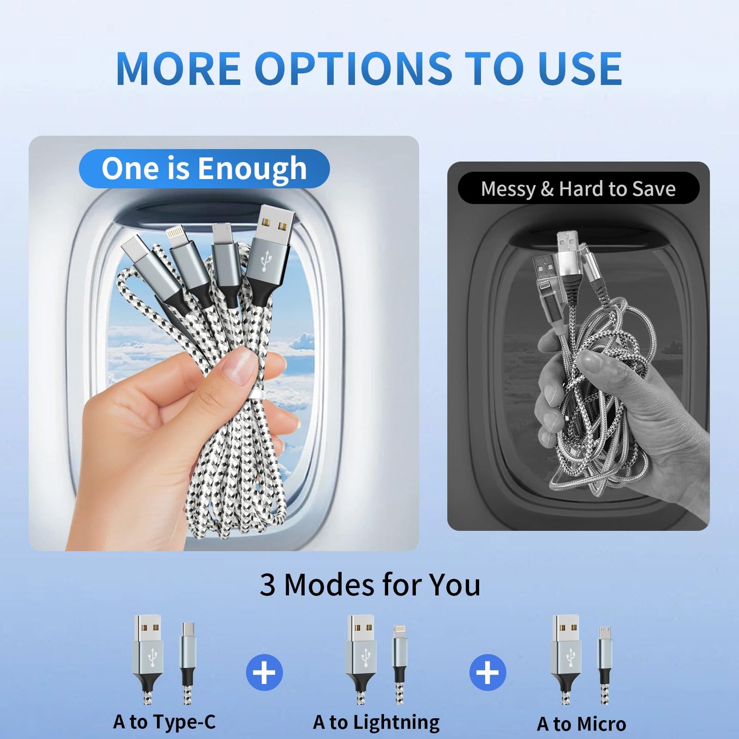 Travel Essentials Multi Charging Cable, USB Cable Universal Charger, 2Pc4FT