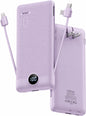 VRURC Portable Charger Built-in Cables and AC Wall Plug, USB C Power Bank 10000mAh, Travel Essentials Phone Charger Compact Lightweight External Battery Pack for Smart Phones, Tablets etc-Purple