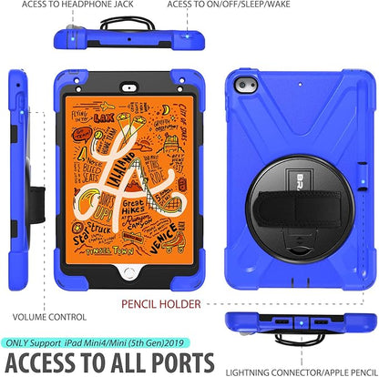 BRAECN iPad mini 5 Case,iPad mini 4 Case, Heavy Duty Shockproof Protective Rugged Case with Pencil Holder,Hand Strap,Kickstand, Shoulder Strap for iPad mini 5th/4th Generation 7.9 Inch for Kids