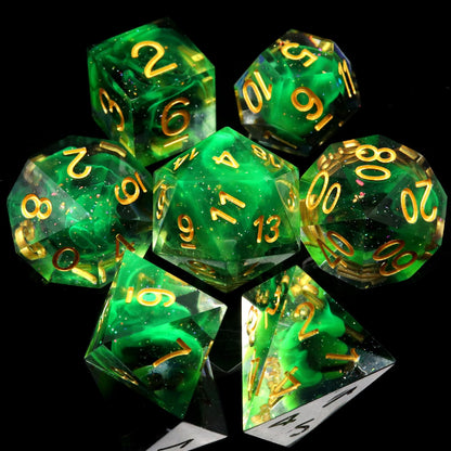 Haxtec Sharp Edge DND Dice Set, Glitter Resin Polyhedral RPG Dice