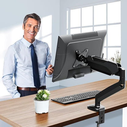 MOUNTUP Monitor Arm Desk Mount, Fully Adjustable, Computer Monitor Stand for 17-30 Inch, 4.4-17.6lbs Screen, VESA Mount with C Clamp & Grommet Base, Black