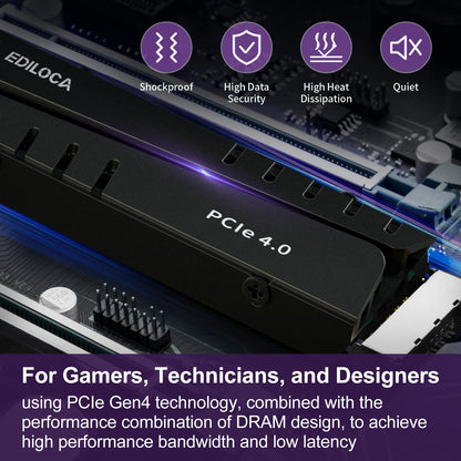 Ediloca 4TB PS5 SSD with Heatsink PCIe Gen4 NVMe M.2 Gaming SSD, 7400MB/s Read, 4GB DRAM Cache, 3D TLC | Internal Solid State Drive Compatible with PS5 & PC(EN855)