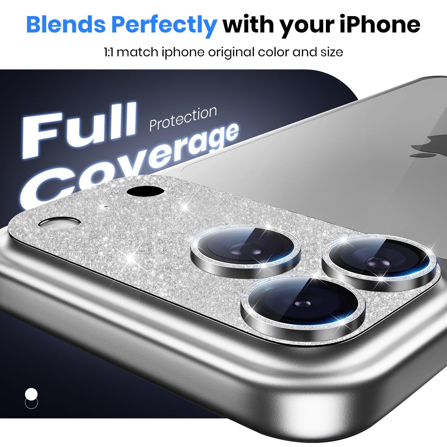 Hoerrye for iPhone 17 Pro Max Camera Lens Protector - [12FT Shatterproof Military Grade] [Strong Adsorption] Metal 9H+ Tempered Glass Camera Screen Full Cover Case Friendly,Glitter Silver