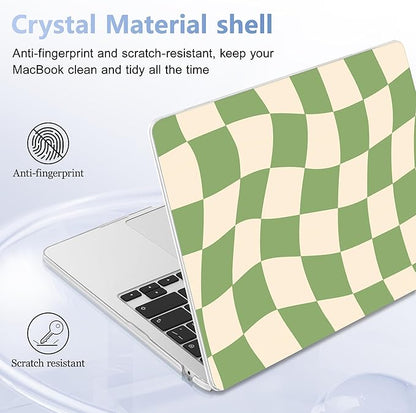 Case for MacBook Air 15 Inch 2025 2024 2023 Release M4 A3241 M3 A3114 M2 A2941, Hard Shell with Screen Protector & Keyboard Cover, Compatible with Touch ID, Green Checkered
