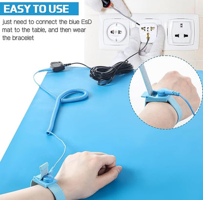 Anti-Static Mat Kits Includes Heat Resistant ESD Mats Anti Static Wrist Straps Grounding Cords Rubber Soldering Table ESD Pad for Computer PC Building Electronics Repair (1 Pack,24 x 35 in)