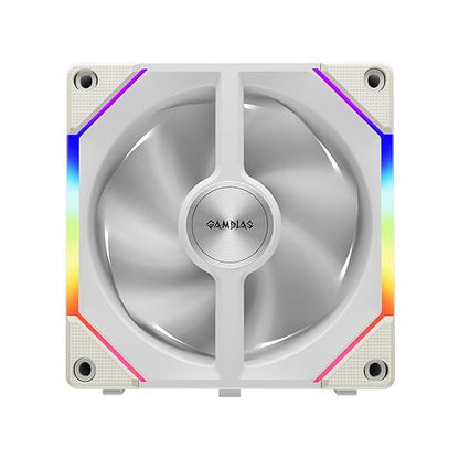 GAMDIAS AEOLUS P2-1203 120mm ARGB PWM Fan (3 Pack, no Hub), Include Reverse Fan Blade x3 & Controller, ARGB Sync, Easy Installation & Cabless Daisy-Chain Design, Silent Operation, Up to 2400RPM, White