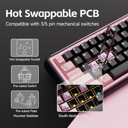 Chilkey Foxy65 Mechanical Keyboard with Knob, Gasket Mount 65% Aluminum Wireless Mechanical Keyboard, BT5.0/2.4GHz/USB-C, Hot Swappable, RGB Backlit Computer Custom Key Board for PC