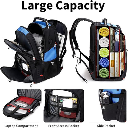 SHRRADOO Extra Large 50L Travel Laptop Backpack with USB Charging Port, College High School Backpack Airline Approved Business Work Bag Fits 17 Inch Computer for Men Women