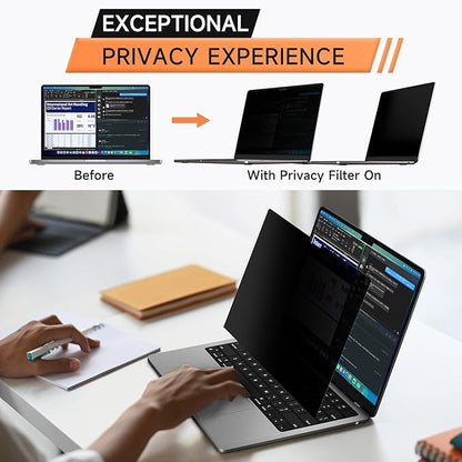 Privacy Screen for MacBook Pro 14 Inch (2021-2024, M1, M2, M3, M4, Pro, Max), Matte Anti Glare Blue Light Filter, Nano No Glue Anti Spy Black Protector for Mac Pro 14In Laptop Computer