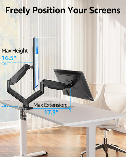 MOUNTUP Dual Monitor Stand for Desk, Monitor Arms for 2 Monitors 32 27 24 22 Inches, Height Adjustable Double Monitor Mount, VESA Mount with C-Clamp & Grommet Base, Holds 4.4-17.6lbs