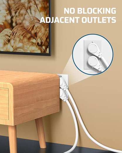 DEWENWILS 1FT Extension Cord Indoor, 14 Gauge Short Flat Plug Extension Cord White with 3 Prong, Low Profile Power Cable SJT, ETL Listed, 3 Pack