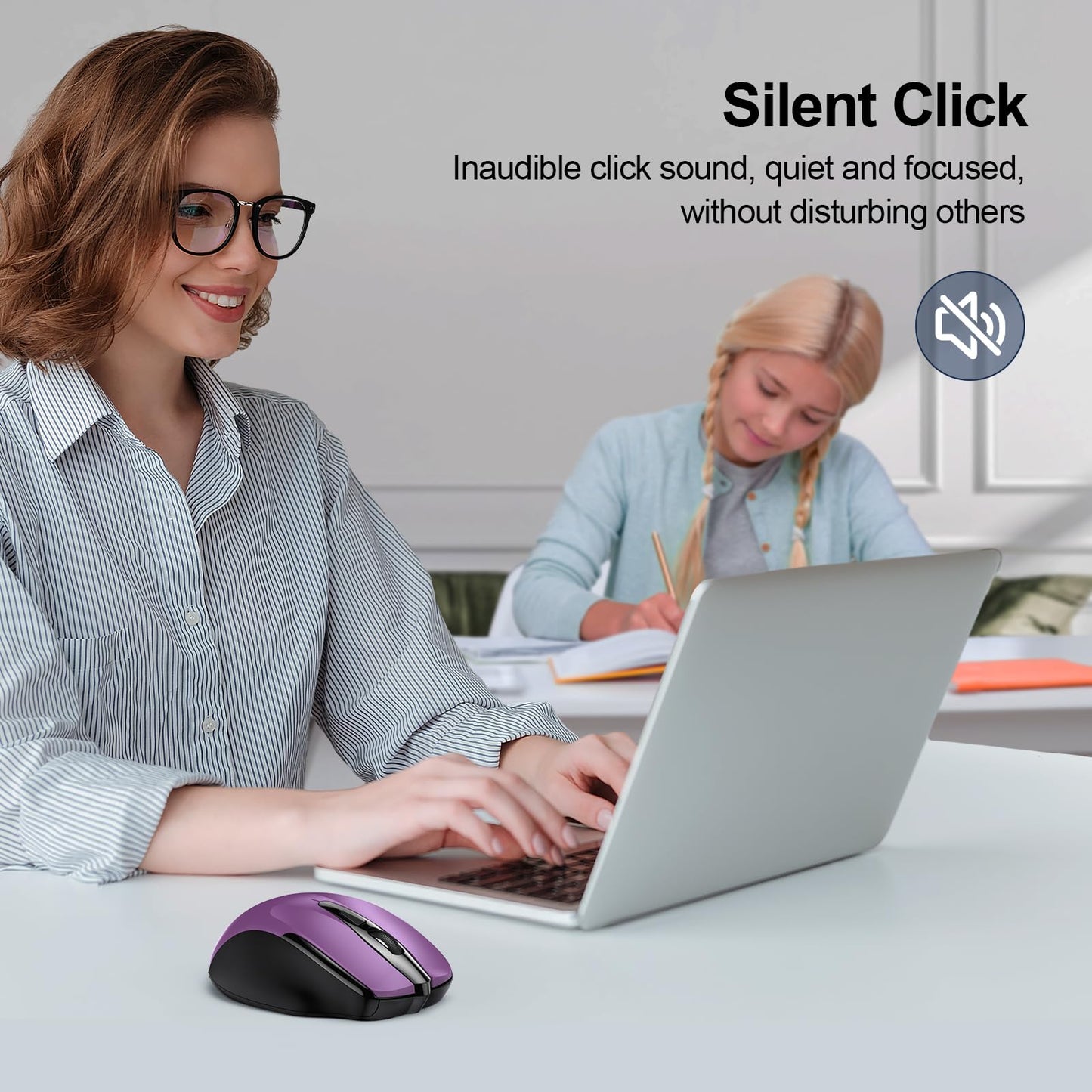 TECKNET Wireless Mouse, BT 5.0/2.4G, Silent 4800 DPI 6 Buttons, Purple