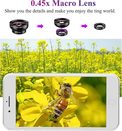Apexel Phone Camera Lens, 2 in 1 Cell Phone Clip-on Lens Kit 0.45X Wide Angle Lens 140°+ 12.5X Macro Lens Clip-on iPhone Lens for iPhone Samsung and Most of Android Smartphone